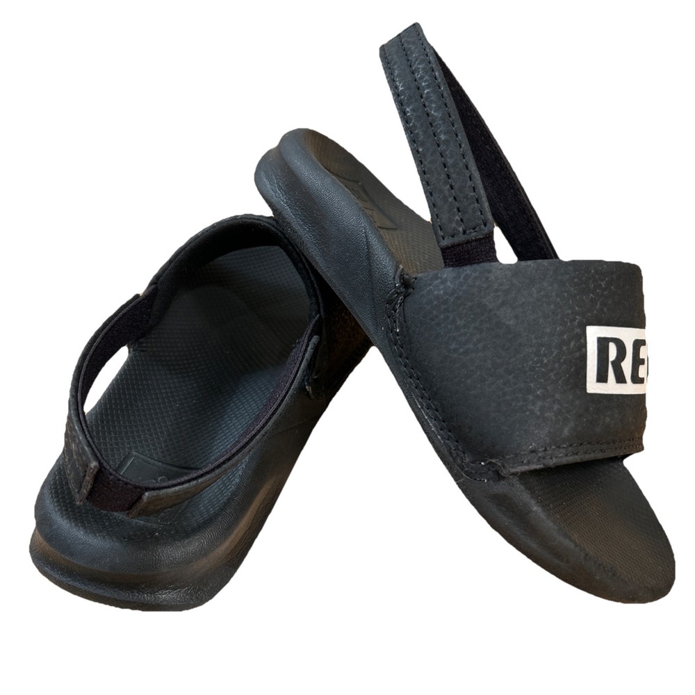 Reef Little Fanning Flip Flops Slide Kids Boys Girls 10 Black Logo