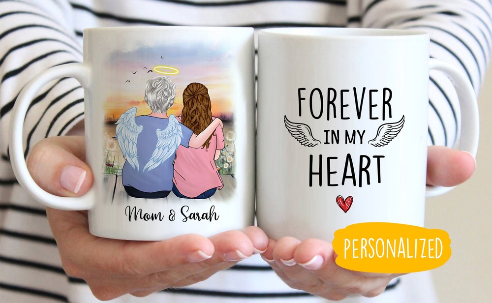Personalized Mom Forever In My Heart Canvas Custom Mom And Daughter Coffee Mug