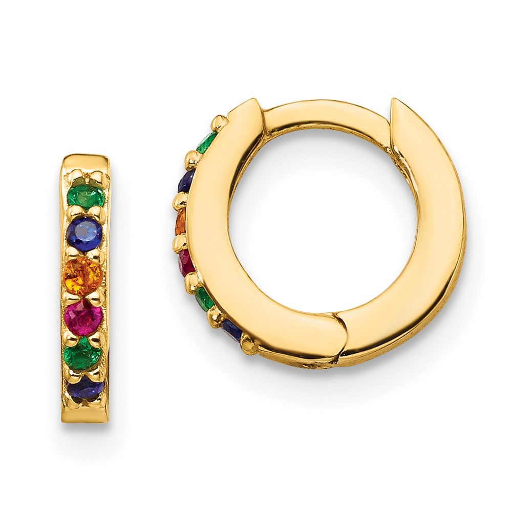Sterling Silver Gold-tone Colorful Cubic Zirconia Small Hinged Hoop Earrings