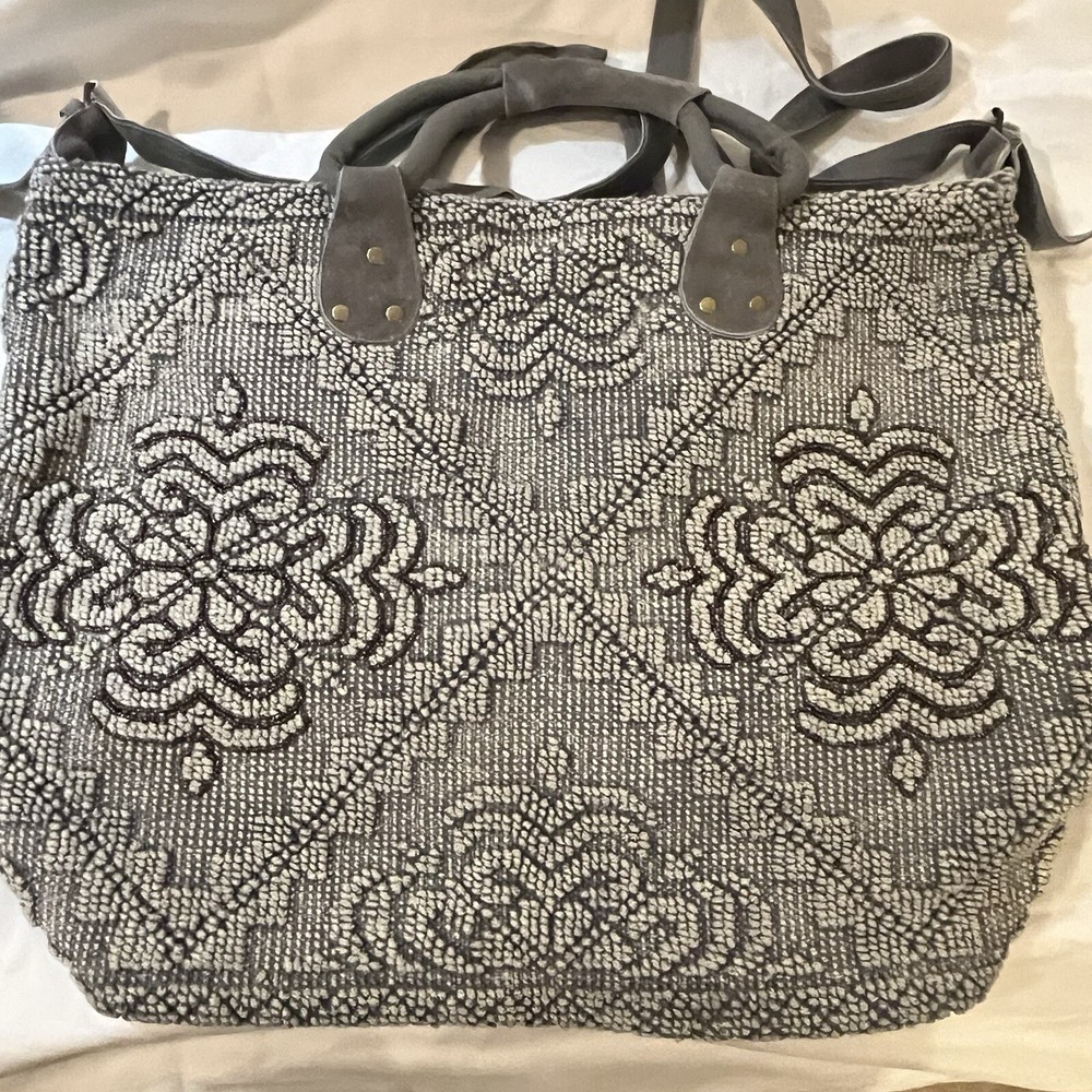 Lovestitch XL Boho Gray Beaded Weekender Tote for Travel Elegance