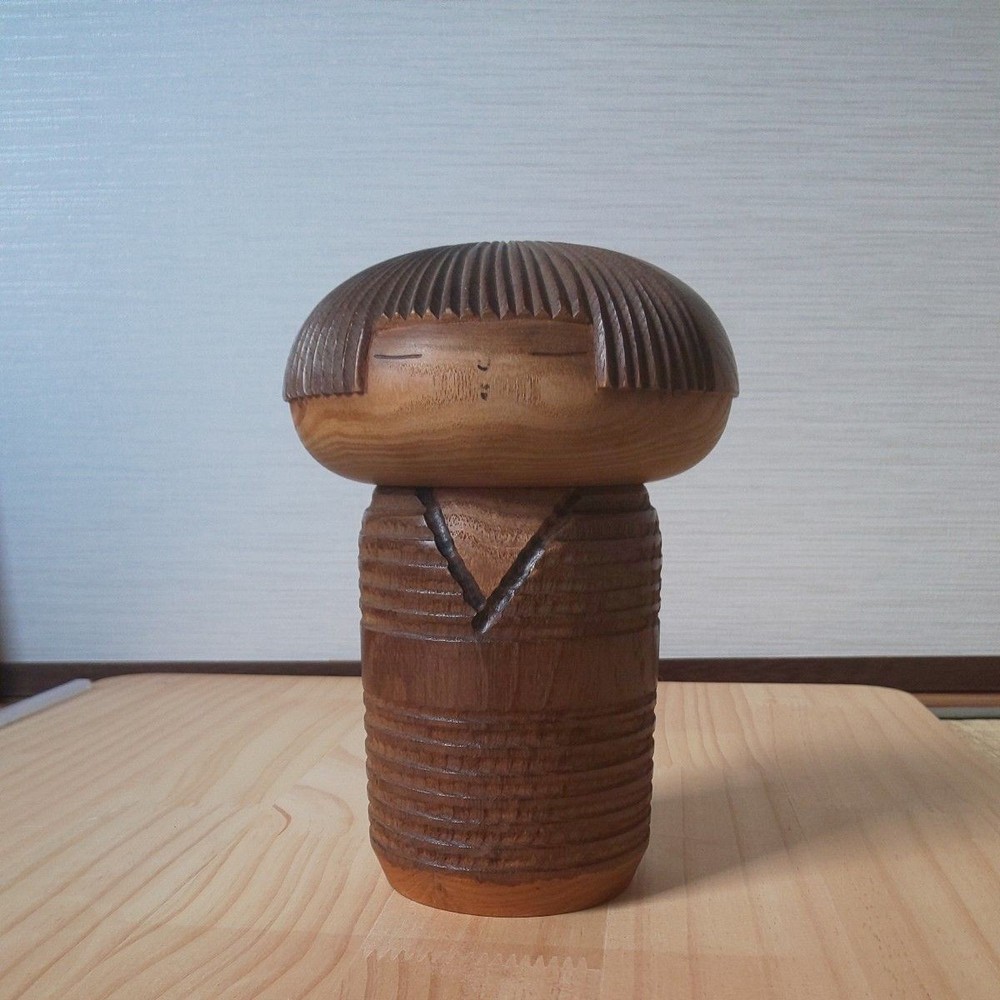 Kenichi Murakami Modern Wooden Kokeshi Doll Brown 16cm Traditional Craft