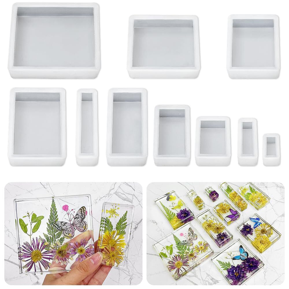 Upgraded 10 Sizes Epoxy Resin Molds Silicone Kit, Square Rectangle Silicone M...