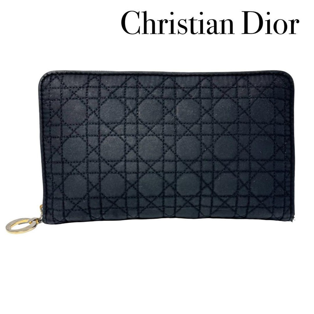 Christian Dior Canage Long Wallet Round Cardholder Leather Black Used