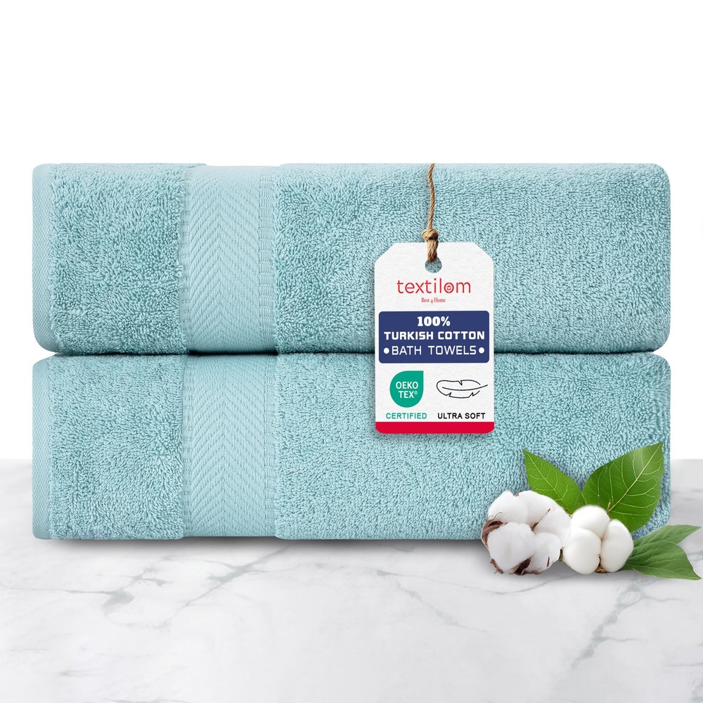 Soft Absorbent Turkish Cotton Bath Towel Set 2 Pcs 27x54 Aqua