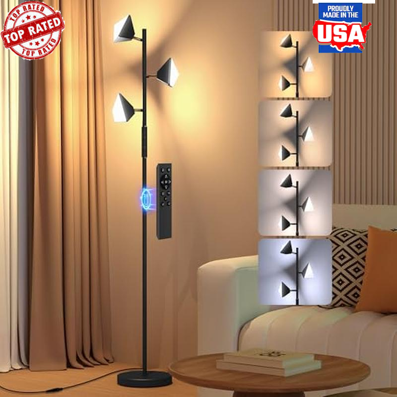 Stepless Dimmable LED Floor Lamp W/ Remote 3 Rotatable Lights 4 Color Change New