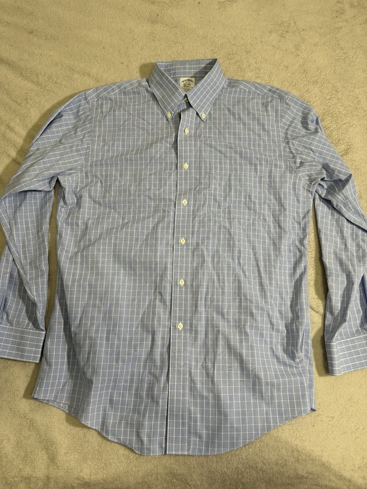 Brooks Brothers Shirt Mens Blue Check Plaid 16-34 Classic Non Iron Supima Cotton