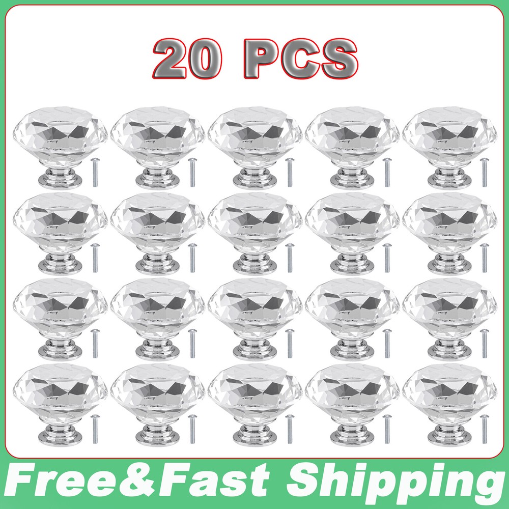20X Crystal Glass Knobs Drawer Pulls Kitchen Bathroom Cabinet Dresser Pulls 40mm
