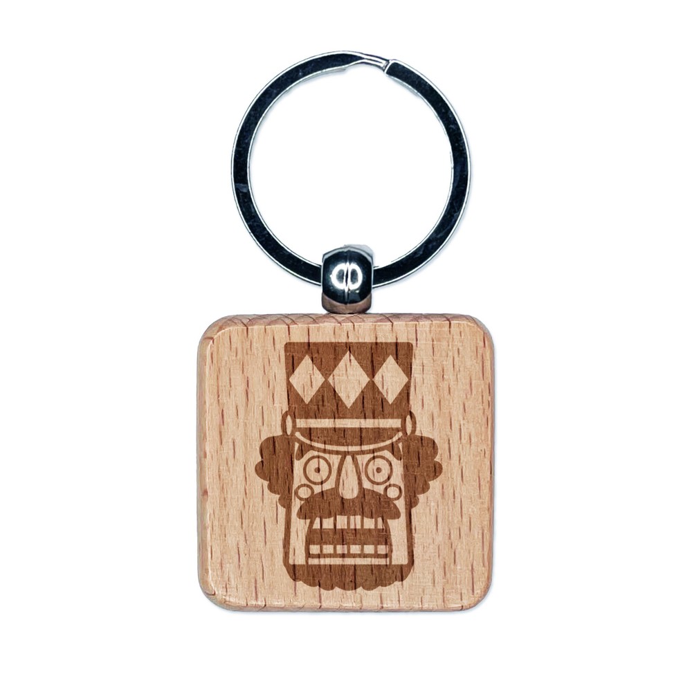 Shocked and Surprised Christmas Nutcracker Face Engraved Wood Square Keychain