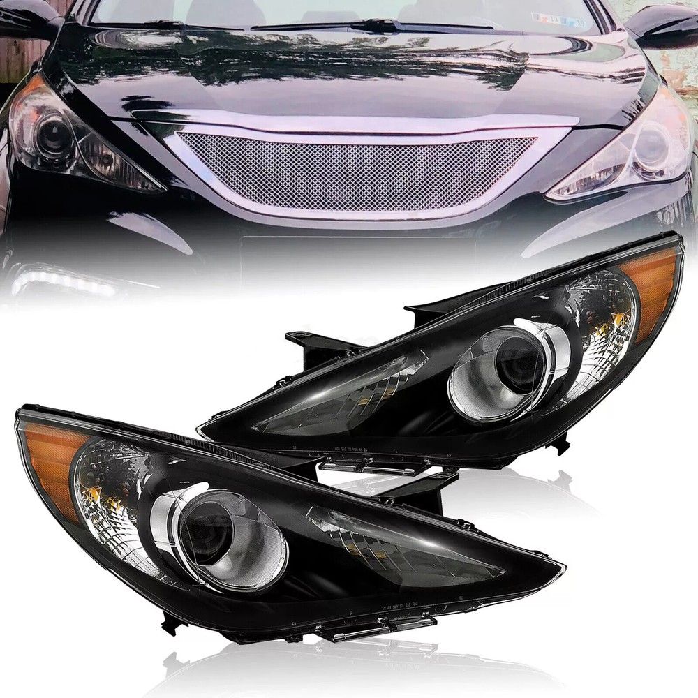 For 2011-2014 Hyundai Sonata Headlights Assembly Pair Black Housing Headlamp