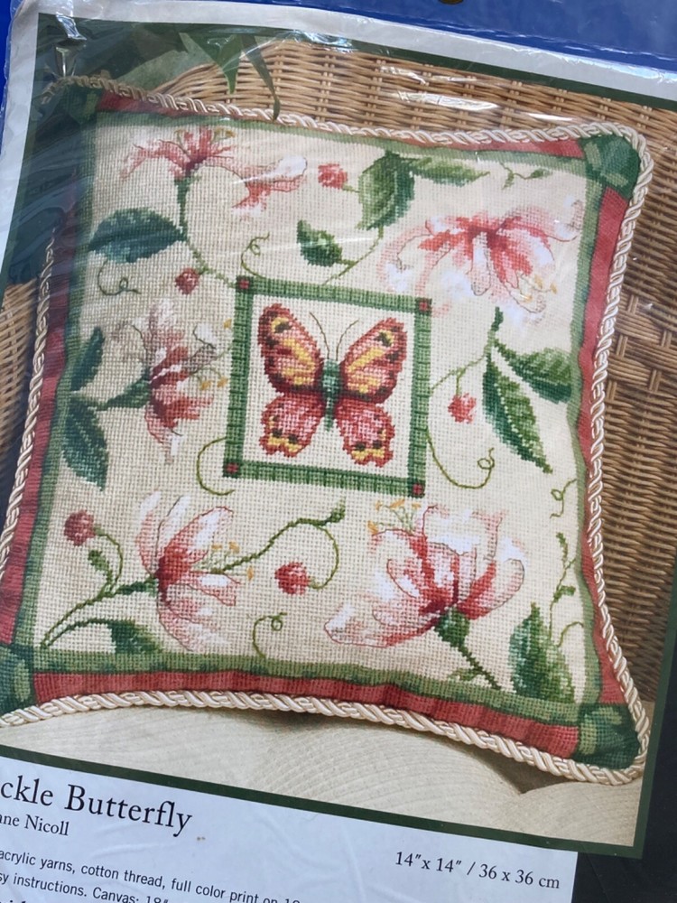 New 2005 Dimensions Needlepoint Kit Called Honeysuckle Butterfly 14 x 14 USA