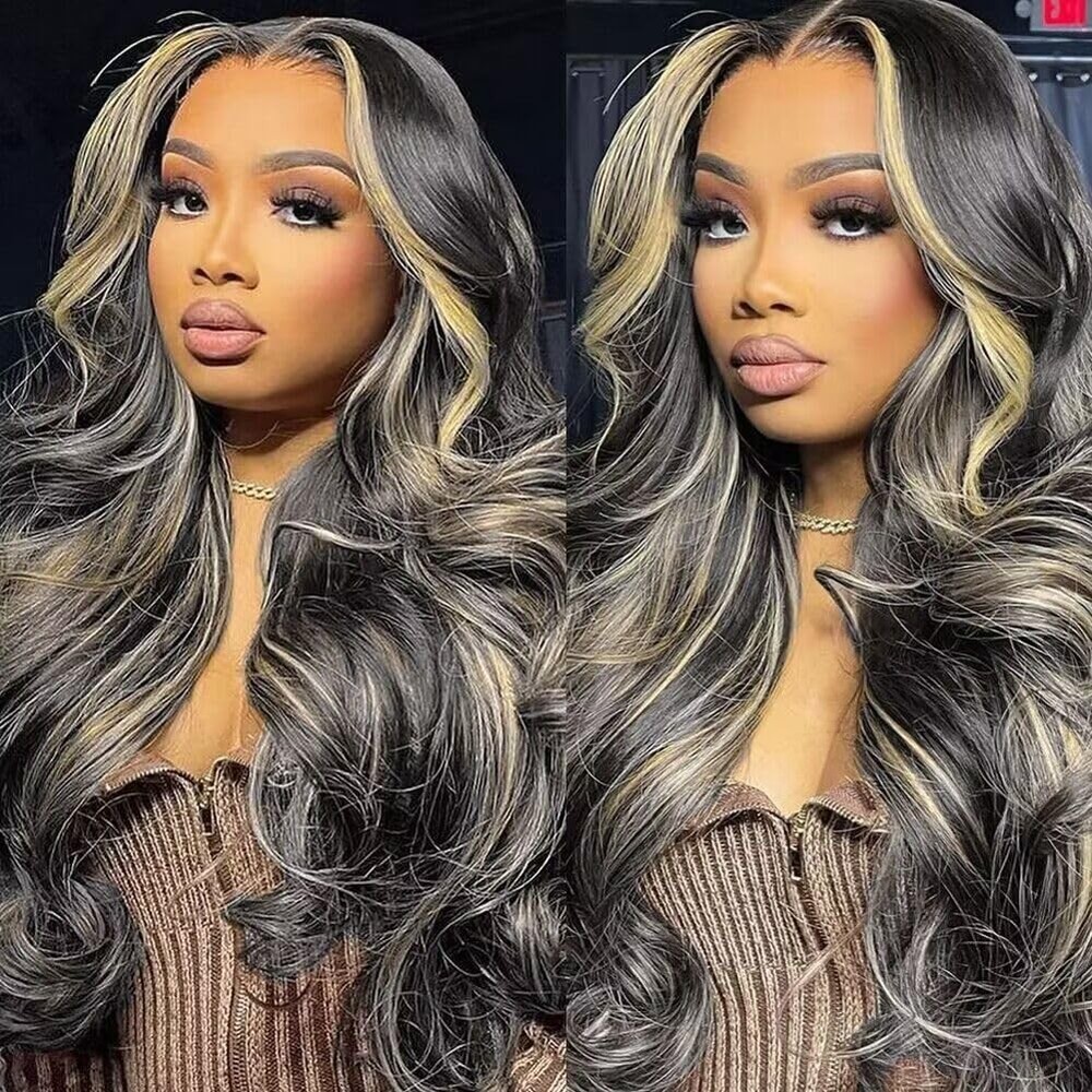 28 Inch 13x6 HD Lace Front Wig Human Hair Balayage Highlights Natural Look