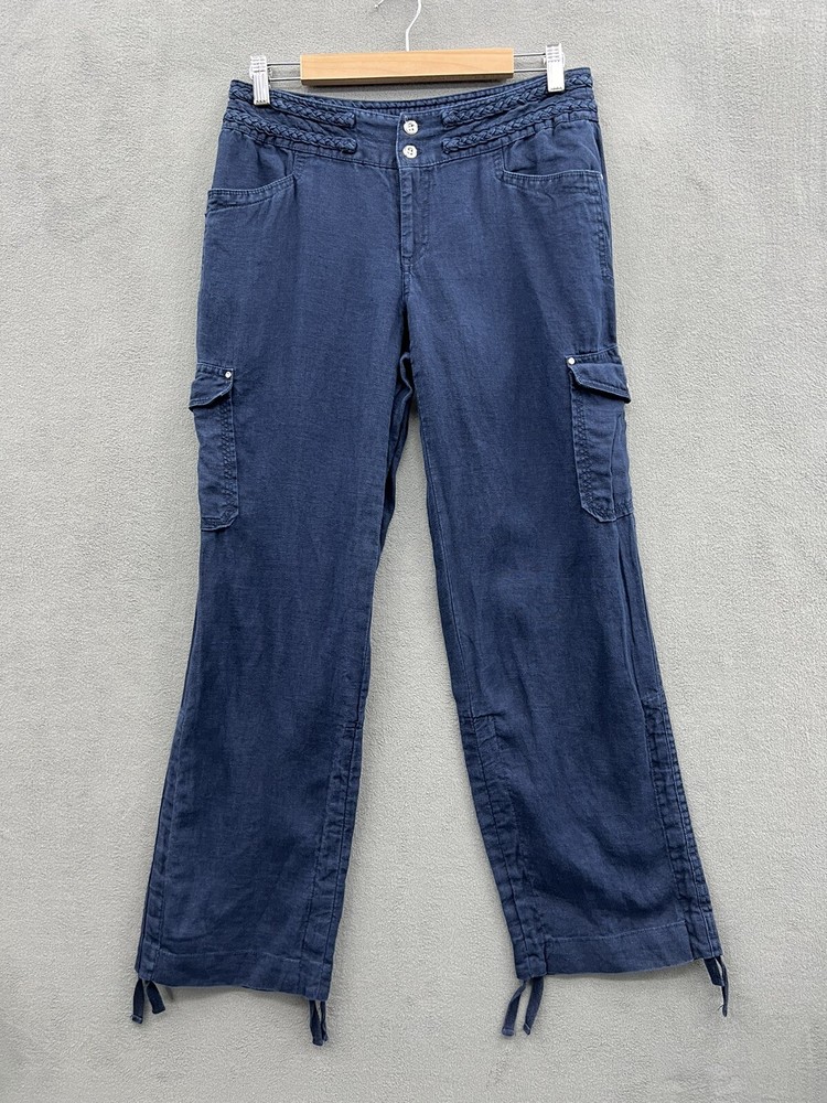 INC International Concepts Women’s 6 Blue Embellished Linen Convertible Pants