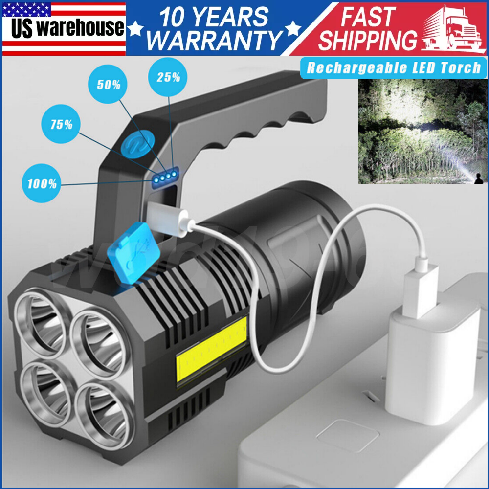 Super Bright 12000000LM LED Flashlight 4 Lighting Models Torch USB Rechargeable