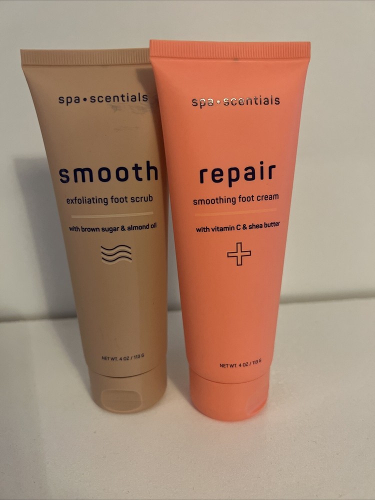 NEW -SPA SCENTIALS Repair Smoothing Foot Cream & Exfoliating Foot Cream-SET OF 2