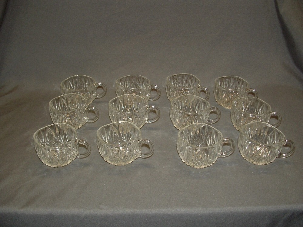 12 Vintage Depression Era Hazel Atlas Clear Glass Cut Punch Cups Williamsport Set
