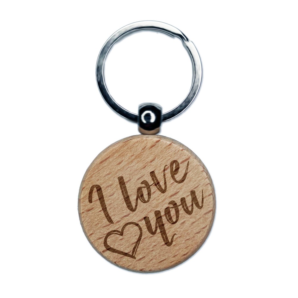 Engraved Wooden Heart Keychain with I Love You in English