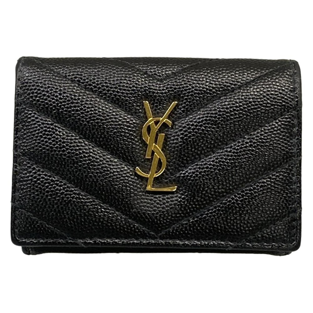 Saint Laurent Monogram Origami Tiny Black Trifold Wallet Used