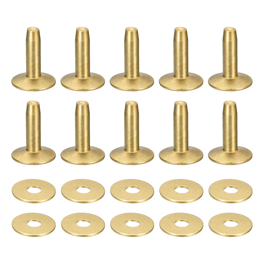 10 Set 10x3.3x14mm Solid Brass Rivets and Burrs Leather Fastener, Gold Tone