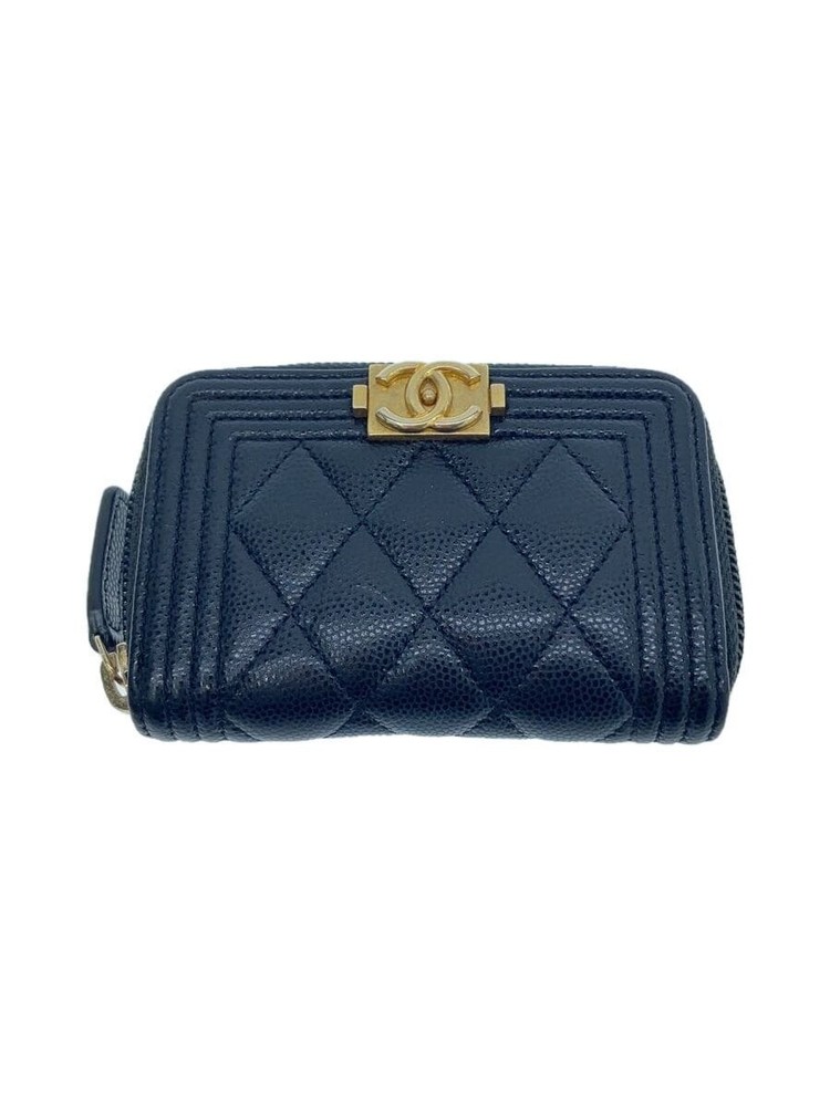 Chanel Black Matelassé Card Holder Coin Purse Boy A80602 Pre-Owned