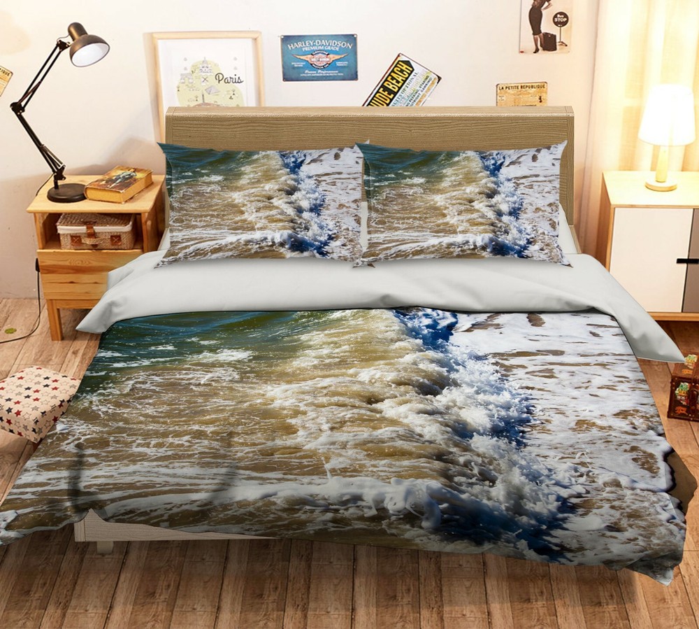 3D Beach Waves Foam ZHUA518 Bed Pillowcases Quilt Duvet Cover Set Queen King Amy