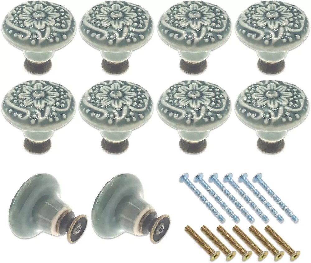 Green Ceramic Dresser Knobs 10Pack for Cabinets Furniture Decorative Pulls Handles