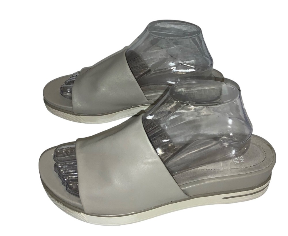 Eileen Fisher Soft Gray Leather Platform Slide Sandals Size 9