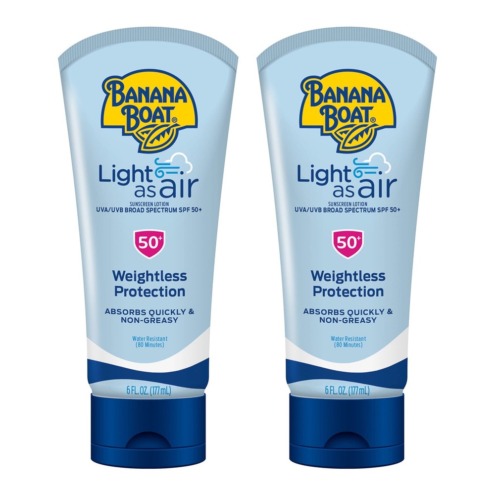 Banana Boat Light as Air SPF 50 Sunscreen Lotion Twin Pack – Lightweight Non-Greasy Formula