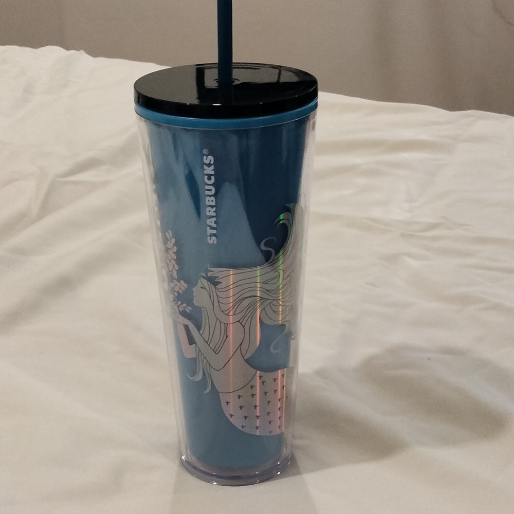 New Starbucks Mermaid Christmas 2021  24 Oz Venti Tumbler Blue Chages Color