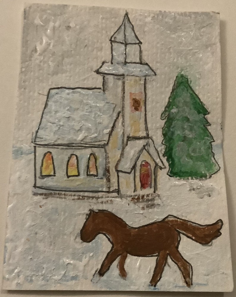 ACEO original Painting Church In The Snow 2.5x3.5”