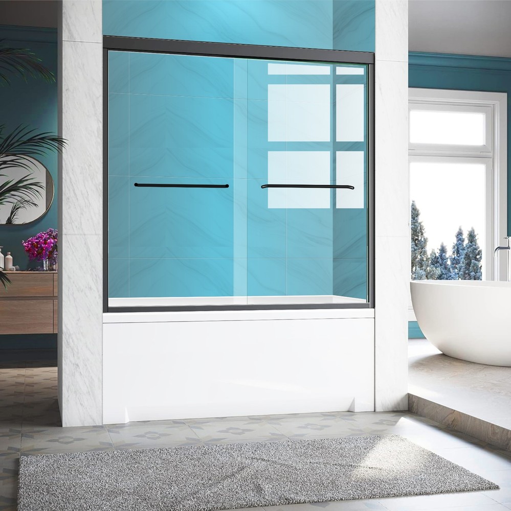 Black 60x57 Inch 6mm Thick Bathtub Glass Shower Door