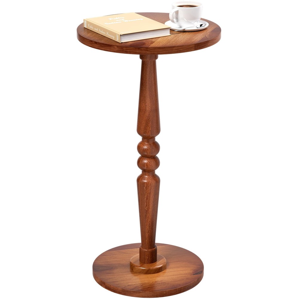 Small Wood Round Side Table - Modern Accent Nightstand Pedestal Table for Liv...