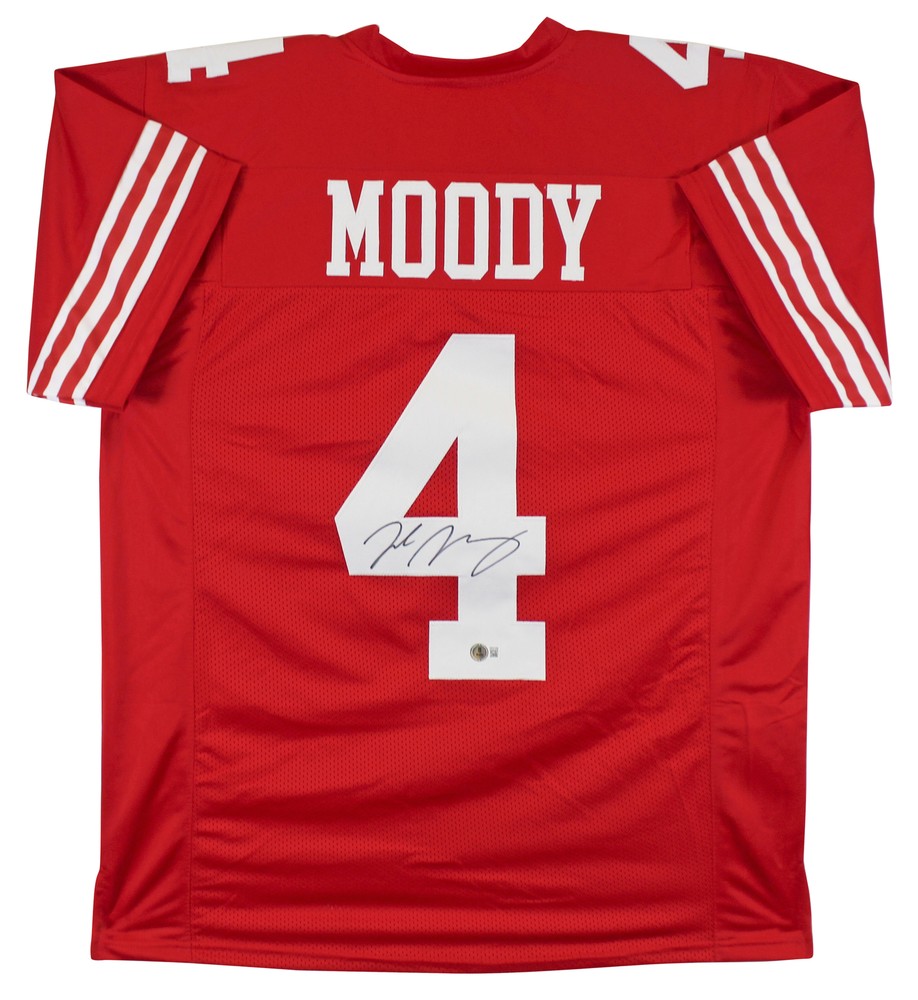 Jake Moody Autographed Red Pro Style Jersey BAS Witnessed COA