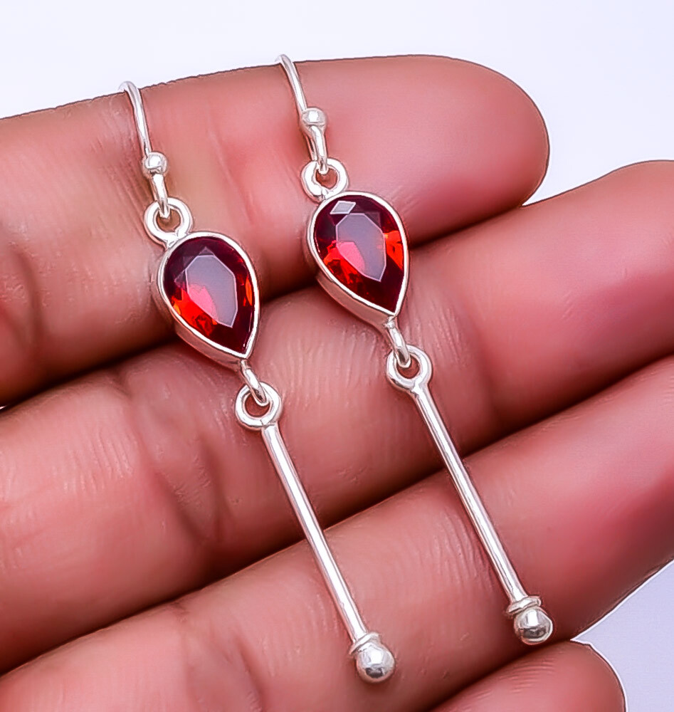 Red Garnet 925 Sterling Silver Bali Earring 2.34