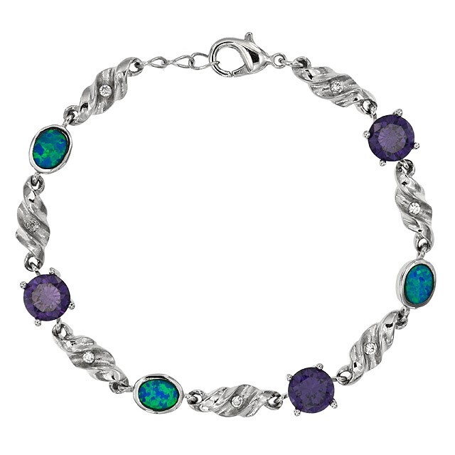3CT Amethyst & Australian Opal Inlay 925 Sterling Silver Tennis Bracelet OB1