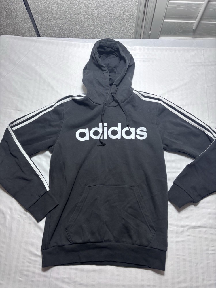 Adidas Men's Hoodie Sweatshirt Size Small Black Pullover Logo 3 Stripes