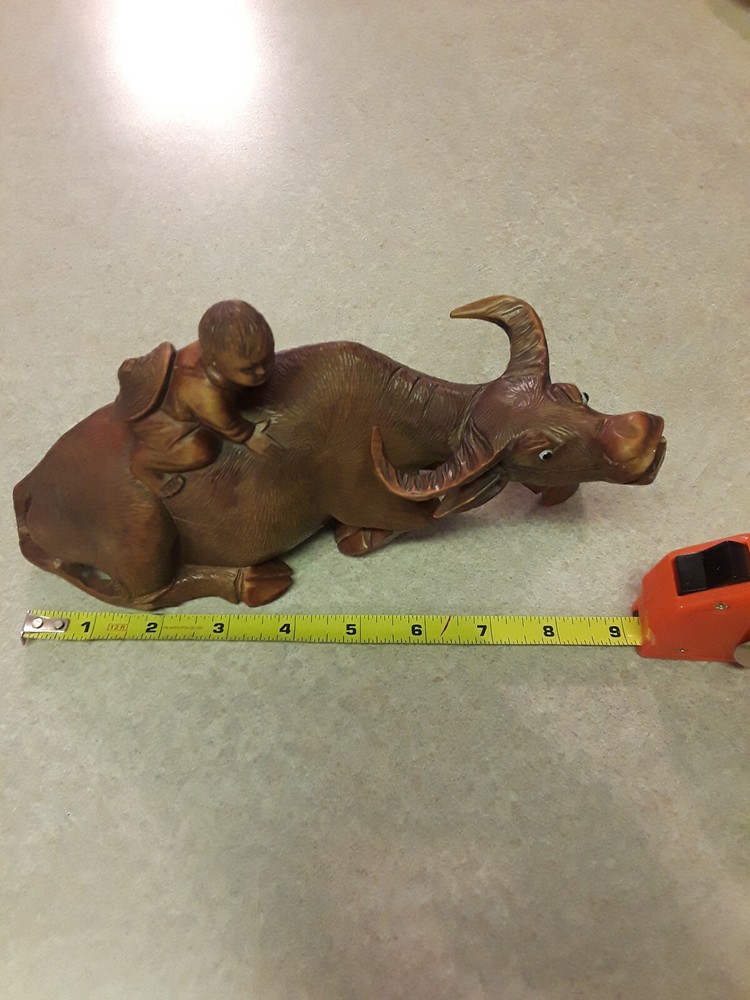 Carved Statue Boy Riding a Water Buffalo