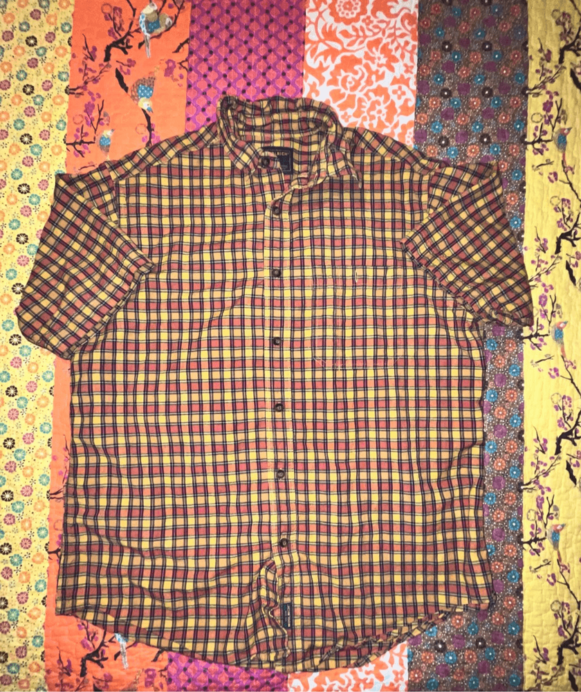 Woolrich yellow orange plaid shirt sleeve sz large