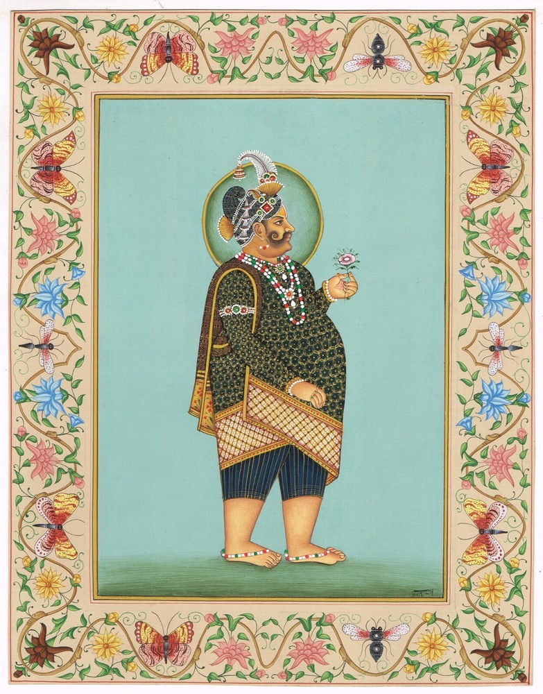 Miniature Portrait Of Maharaja Sawai Madho Singh Jaipur On Paper 10.5x13.5 Inch