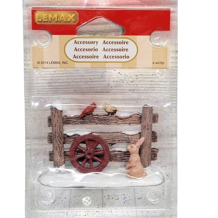 Lemax Rustic Wood Fence with Rabbit and Cardinal Bird Decor 44760