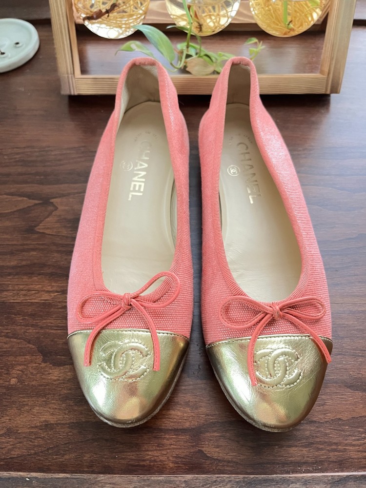 Chanel pink gold ballet flats size 37.5 luxury designer shoes