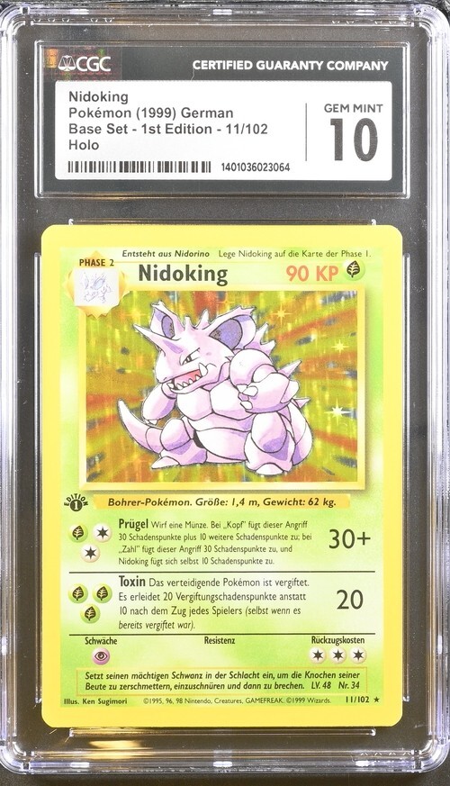 CGC 10 NIDOKING HOLO 11 GERMAN BASE SET 1st EDITION POKEMON 1999 GEMMINT VINTAGE