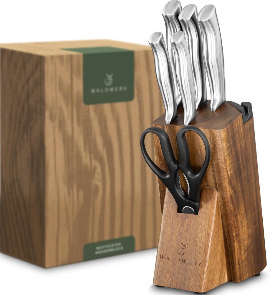 7pc Kitchen Knife Set with Block and Built-In Sharpener by Ki