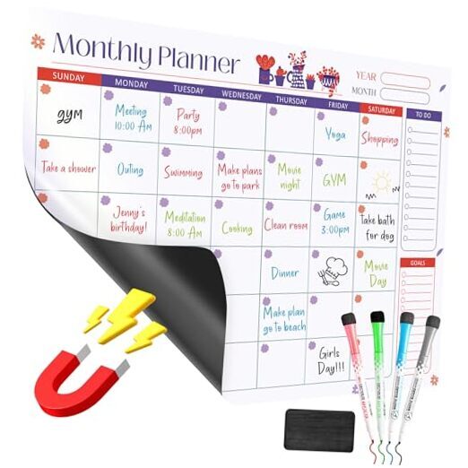 Magnetic Dry Erase Calendar for Refrigerator - Monthly,Weekly Calendar for