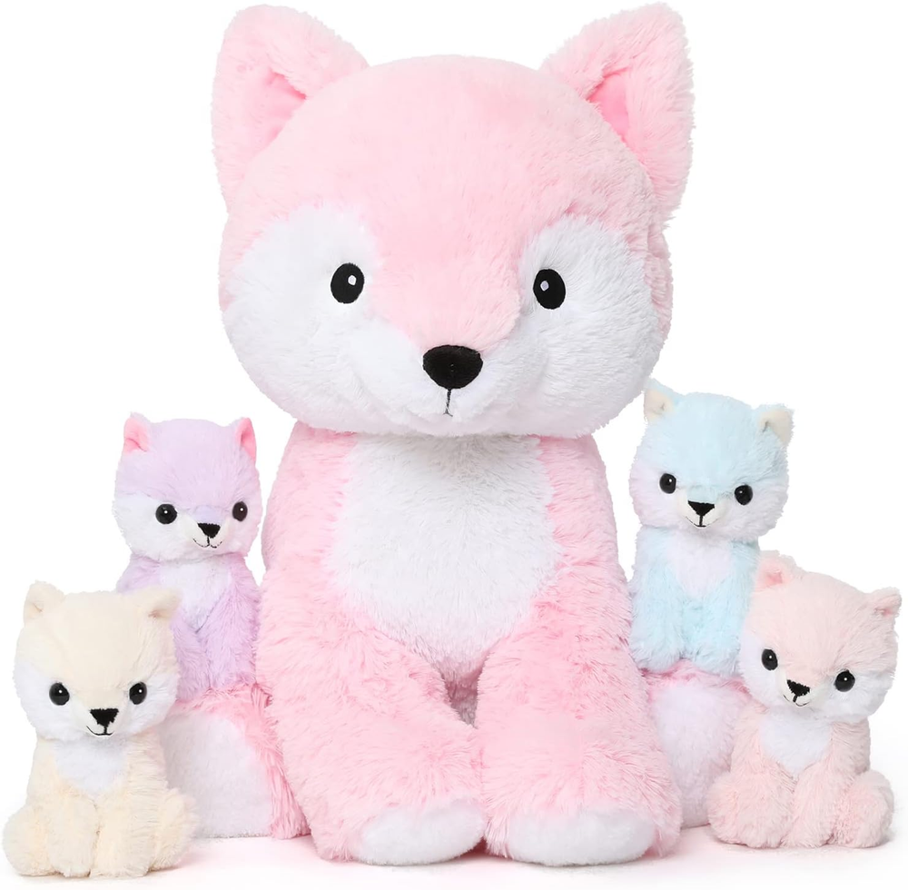 Soft Stuffed Fox Plush Set with Mama and Baby Foxes for Women Girls Kids  
