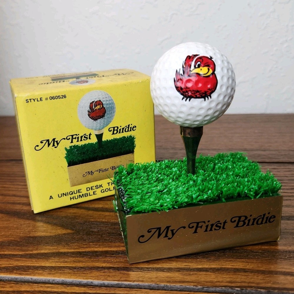 Vintage MY FIRST BIRDIE Golf Trophy Ball Set - Fun Desk Decor & Unique Gift