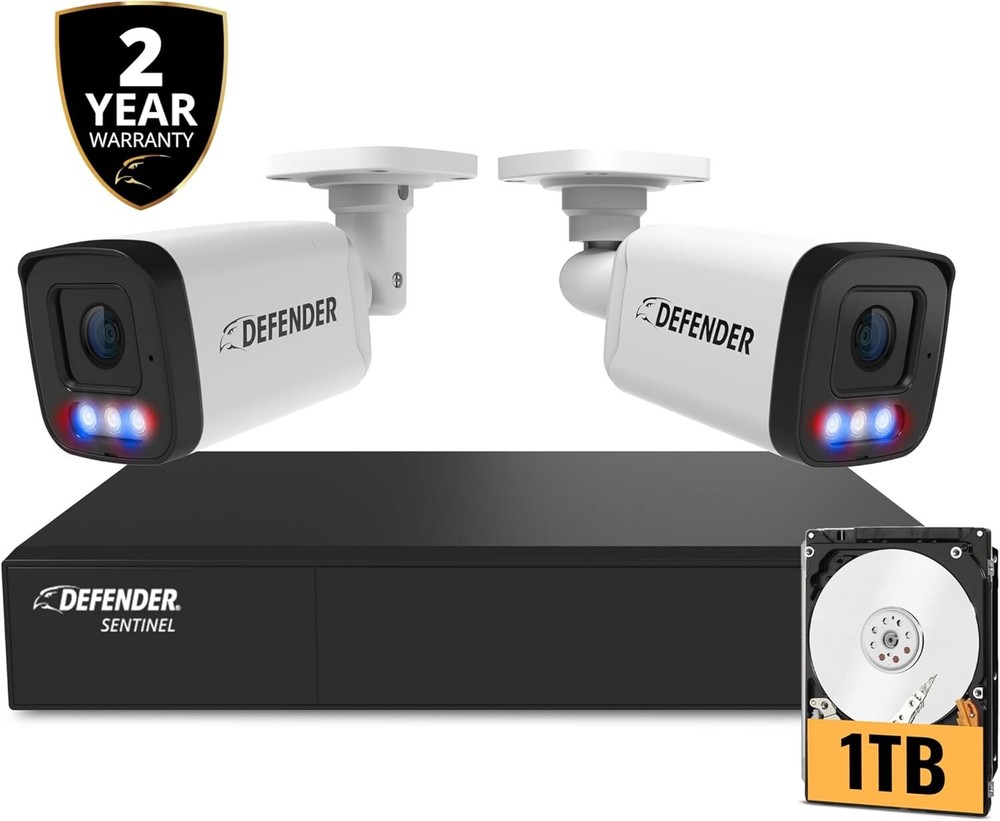 Defender AI Sentinel 4K PoE Wired Security System w/ 2 8MP Cameras + 1TB 8Ch NVR