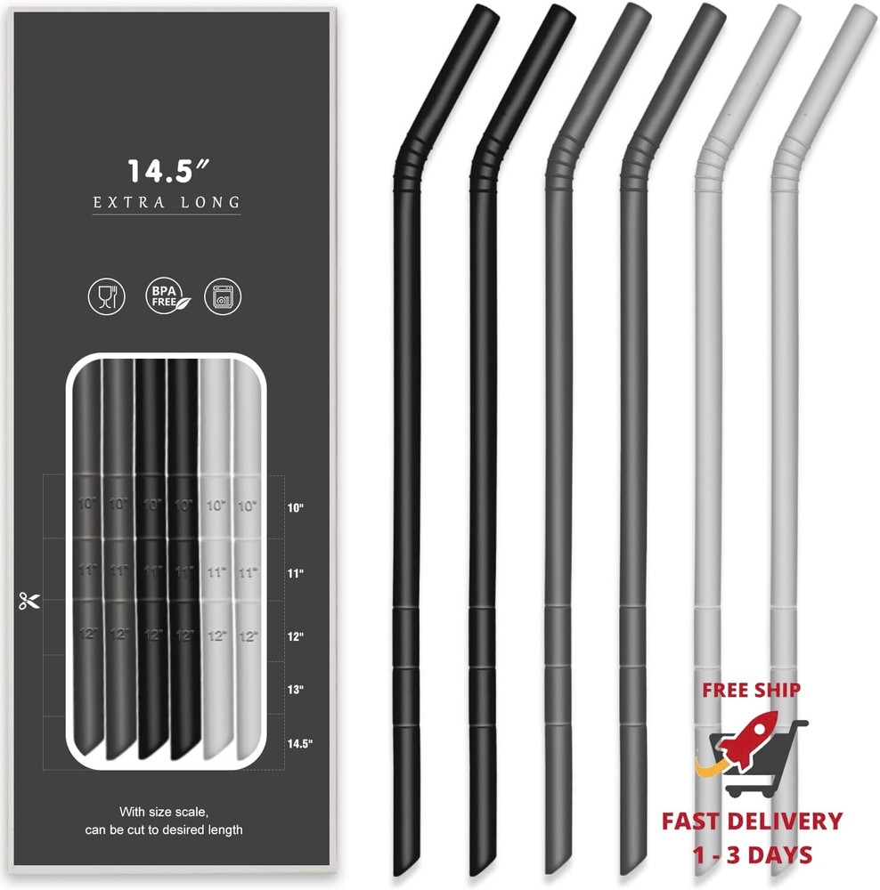 Pajitas de silicona reutilizables extralargas de 14,5 pulgadas