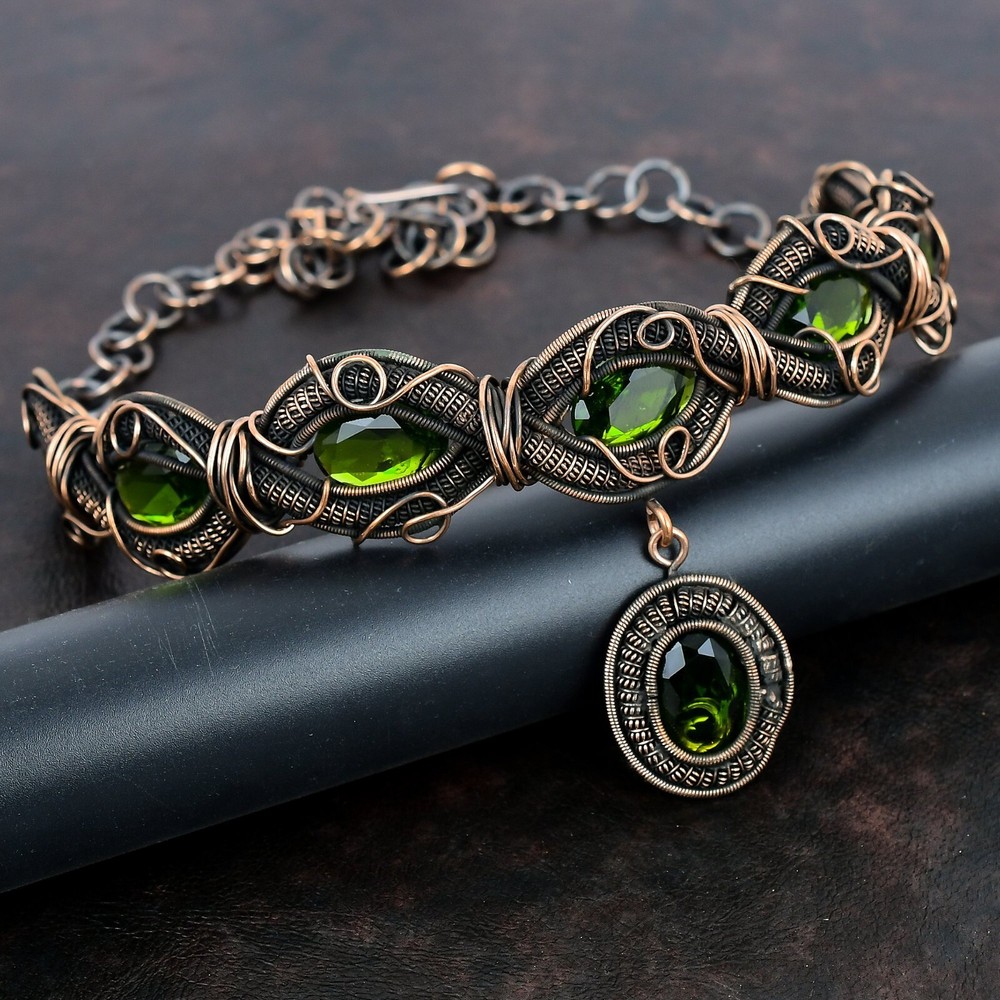 Mother's Day Copper Peridot Wire-Wrapped Wedding Chain Necklace-image
