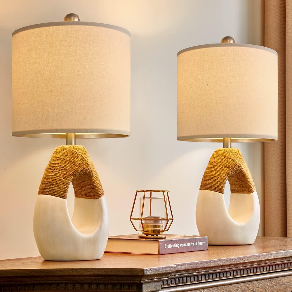 OYEARS Boho Table Lamps Set of 2 for Bedroom Living Room Farmhouse Decor with 1-EGG Design