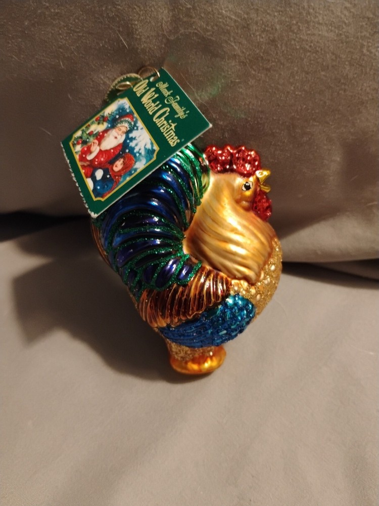 Old World Christmas Rooster Bird Glass Tree Ornament Chicken 16006 W/ BOX
